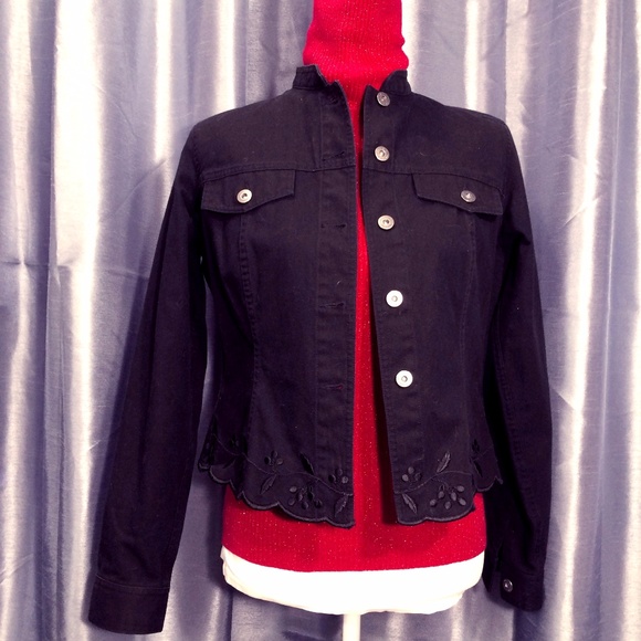 Liz Claiborne Jackets & Blazers - Black Embroidered Denim Jacket
